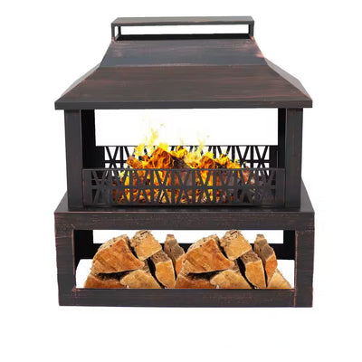 Backyard Blaze Steel Outdoor Fireplace Fire Pit with Built-In Log Storage