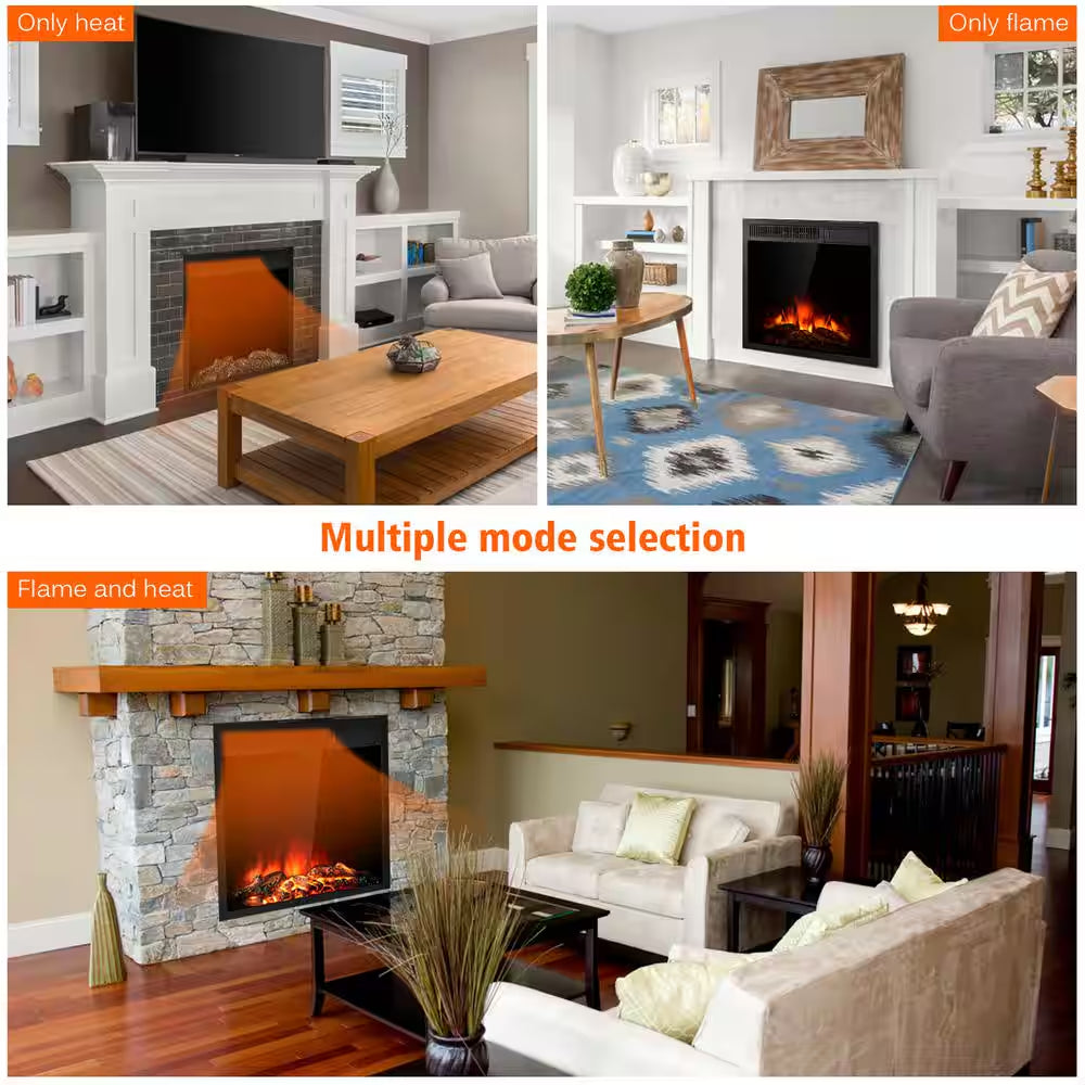 22.5 In. Direct Vent Electric Fireplace Insert Freestanding and Recessed Heater Log Flame Remote