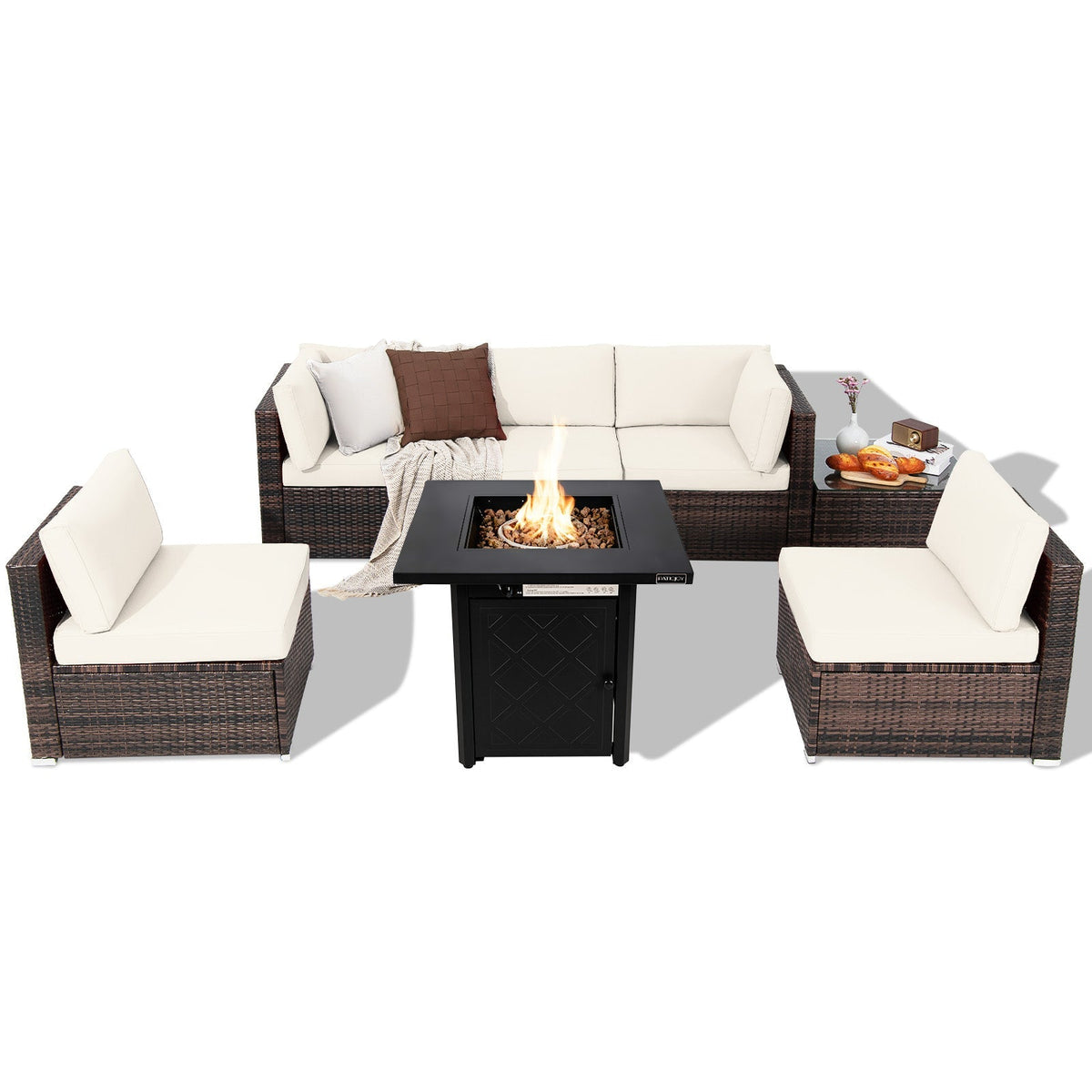 7 Pieces Patio Furniture Set with 28 Inches 50000 BTU Propane Gas Fire Pit Table
