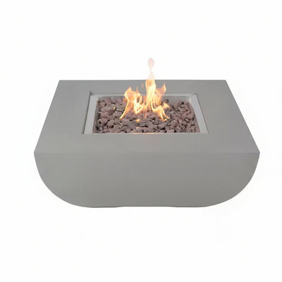 Westport 34 In. X 14 In. Grey round Concrete Propane Pit Table with Electronic Ignition Cover and Lava Rock
