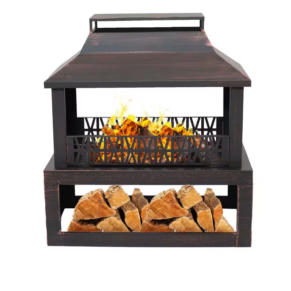 Backyard Blaze Steel Outdoor Fireplace Fire Pit with Built-In Log Storage