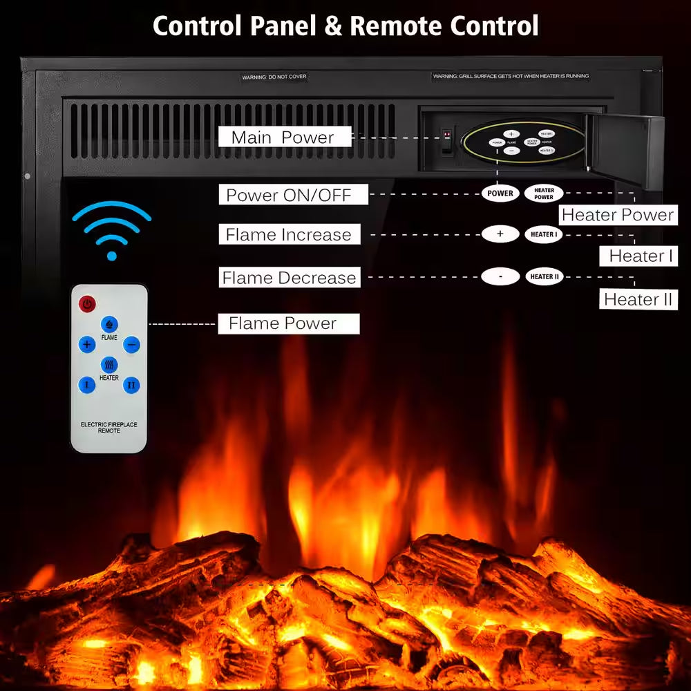 22.5 In. Direct Vent Electric Fireplace Insert Freestanding and Recessed Heater Log Flame Remote
