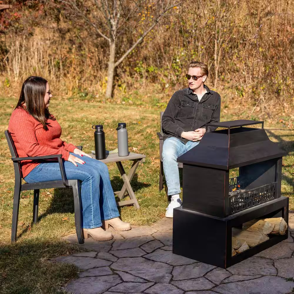 Backyard Blaze Steel Outdoor Fireplace Fire Pit with Built-In Log Storage
