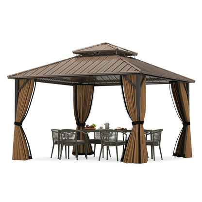 12 x 12 FT Hardtop Gazebo Outdoor Pergola for Patio Garden Deck Lawn Backyard Party Tent-Coffee