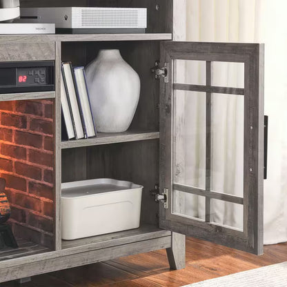 55 In. Freestanding Electric Fireplace TV Stand with Electric Fireplace Insert in Gray Wash