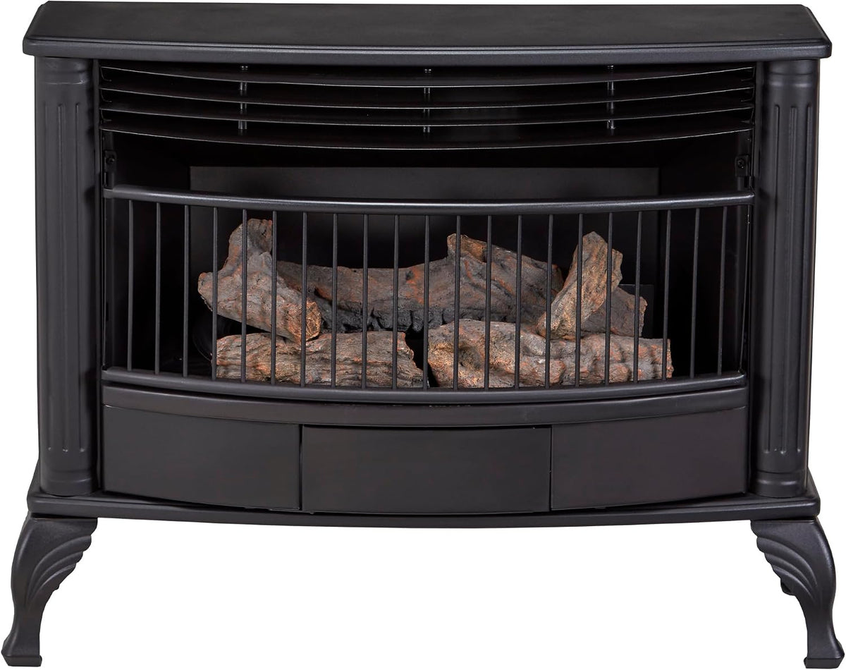 Ventless Natural Gas Stove - 25,000 BTU, T-Stat Control, Black Finish - Model# QSN250T