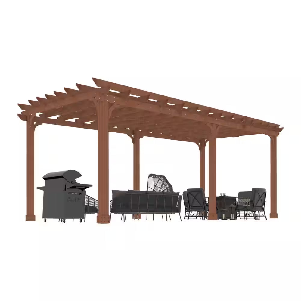 20 Ft. W X 12 Ft. D Cedar Wood Patio Pergola Shade Structure for Outdoor, Brown