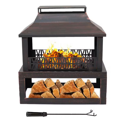 Backyard Blaze Steel Outdoor Fireplace Fire Pit with Built-In Log Storage