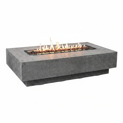 Hampton Fire Table Outdoor Fire Pit 56" X 32" Cast Concrete Firepit Includes Lava Rocks 45,000 Btus Outdoor Fireplace for Patio Furniture Set, Deck, Porch, Outdoor Heater - Liquid Propane