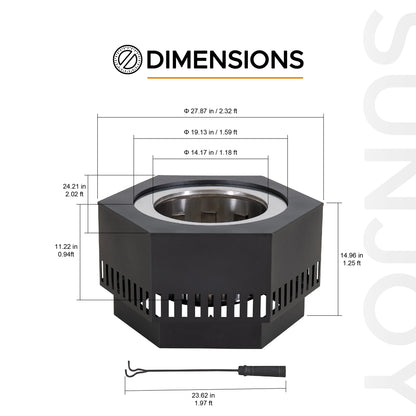 28 in Smokeless Fire Pit with Removable Ash Pan, Outdoor Portable Wood Burning Fireplace with PVC Cover and Fire Poker ,Ideal for Camping, Bonfire, and Backyard, Black