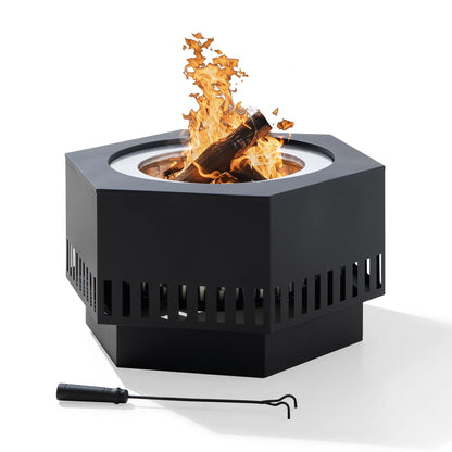 28 in Smokeless Fire Pit with Removable Ash Pan, Outdoor Portable Wood Burning Fireplace with PVC Cover and Fire Poker ,Ideal for Camping, Bonfire, and Backyard, Black