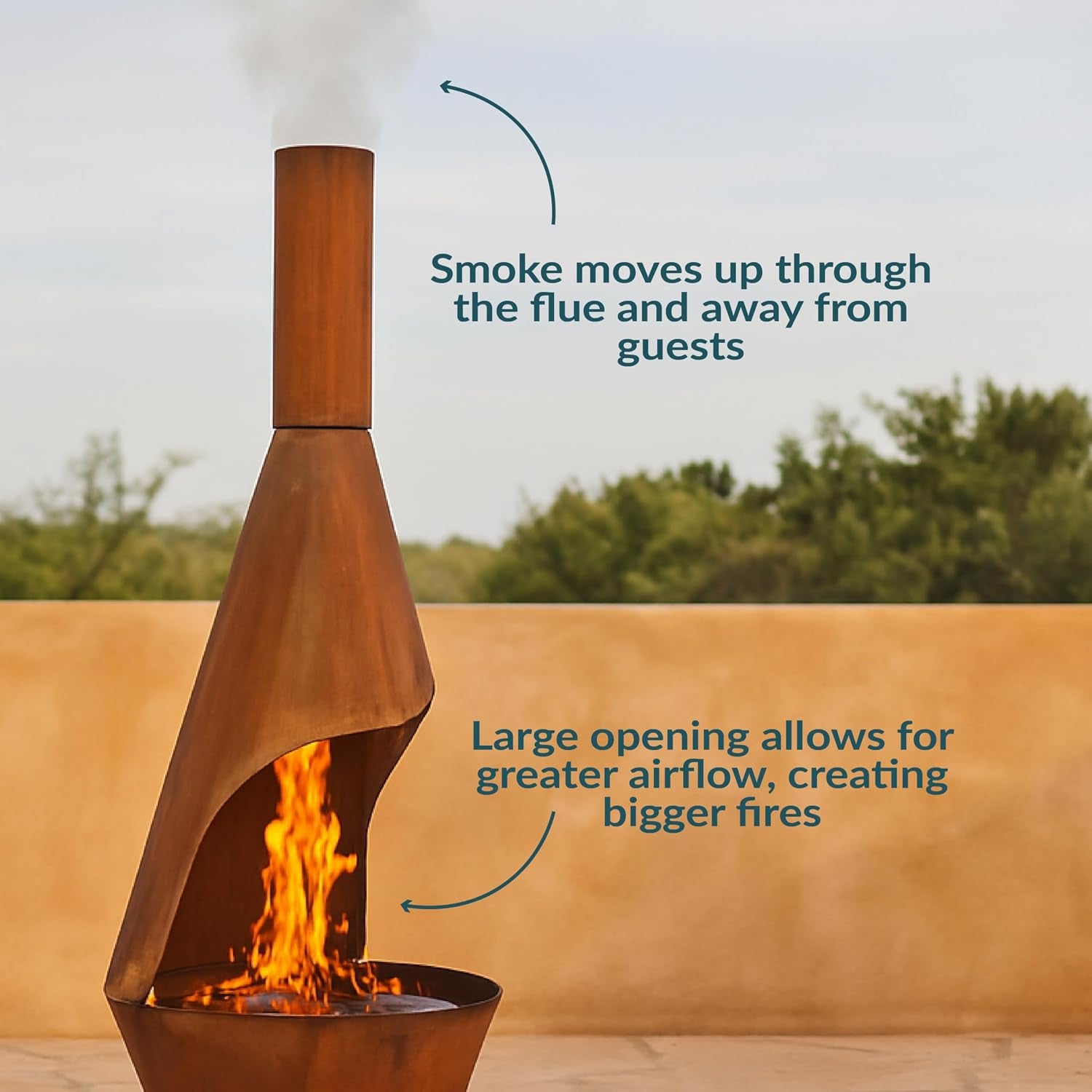 Sunnydaze Large Chiminea Outdoor Fireplace with Grill Grate, Rustic, 75" | Easy Assembly, Durable Steel Metal Chiminea Fire Pit, Wood Burning, outside Chimney Firepit for Patio, Deck, or Backyard