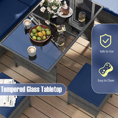 7 Pieces Patio Dining Furniture Set with Soft Cushions and Ottomans