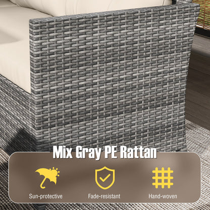 7 Pieces Patio Dining Furniture Set with Soft Cushions and Ottomans
