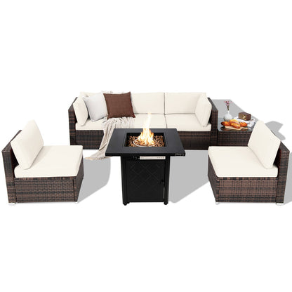 7 Pieces Patio Furniture Set with 28 Inches 50000 BTU Propane Gas Fire Pit Table