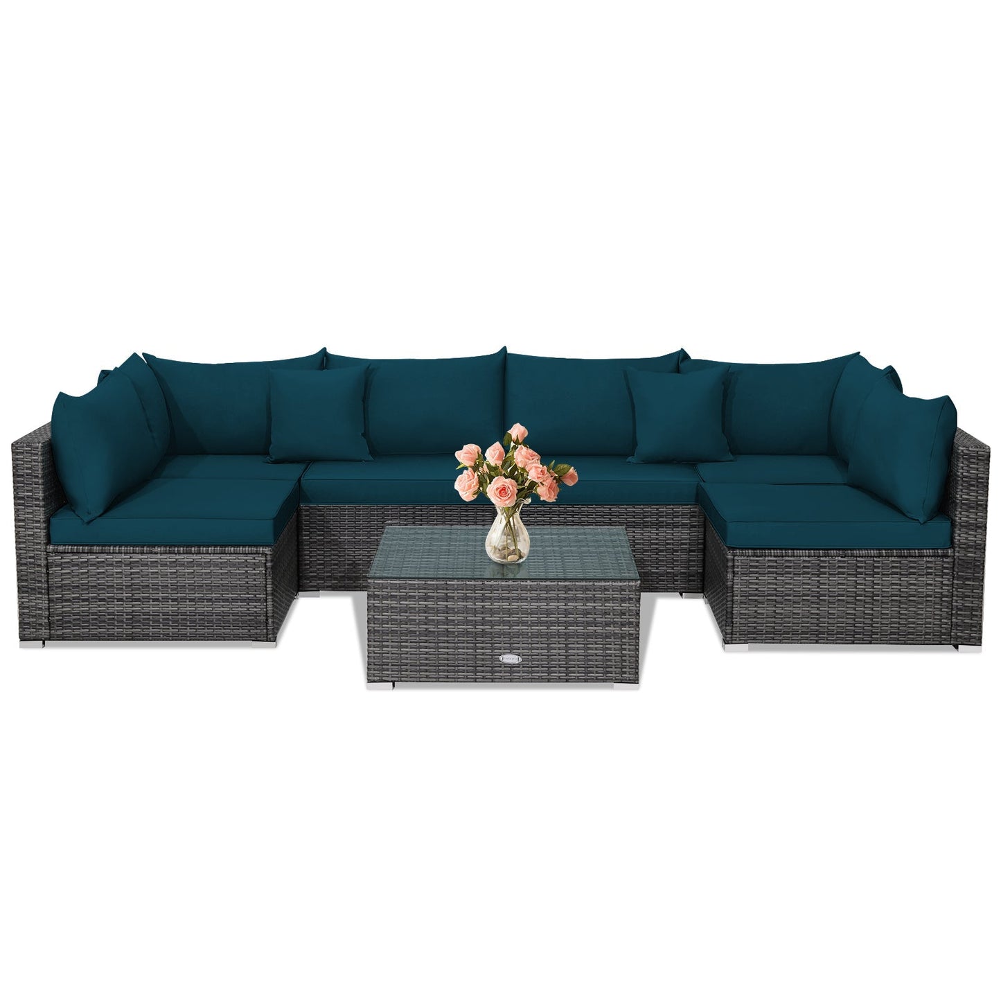 7 Pieces Patio Rattan Furniture Set Sectional Sofa Garden Cushion