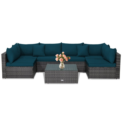 7 Pieces Patio Rattan Furniture Set Sectional Sofa Garden Cushion