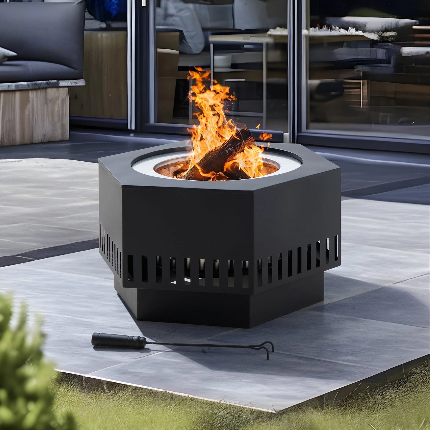 28 in Smokeless Fire Pit with Removable Ash Pan, Outdoor Portable Wood Burning Fireplace with PVC Cover and Fire Poker ,Ideal for Camping, Bonfire, and Backyard, Black
