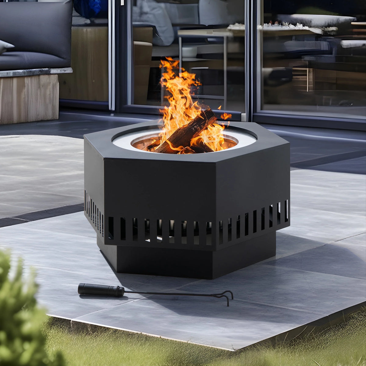28 in Smokeless Fire Pit with Removable Ash Pan, Outdoor Portable Wood Burning Fireplace with PVC Cover and Fire Poker ,Ideal for Camping, Bonfire, and Backyard, Black