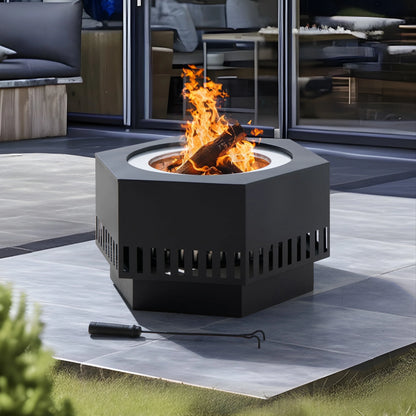 28 in Smokeless Fire Pit with Removable Ash Pan, Outdoor Portable Wood Burning Fireplace with PVC Cover and Fire Poker ,Ideal for Camping, Bonfire, and Backyard, Black