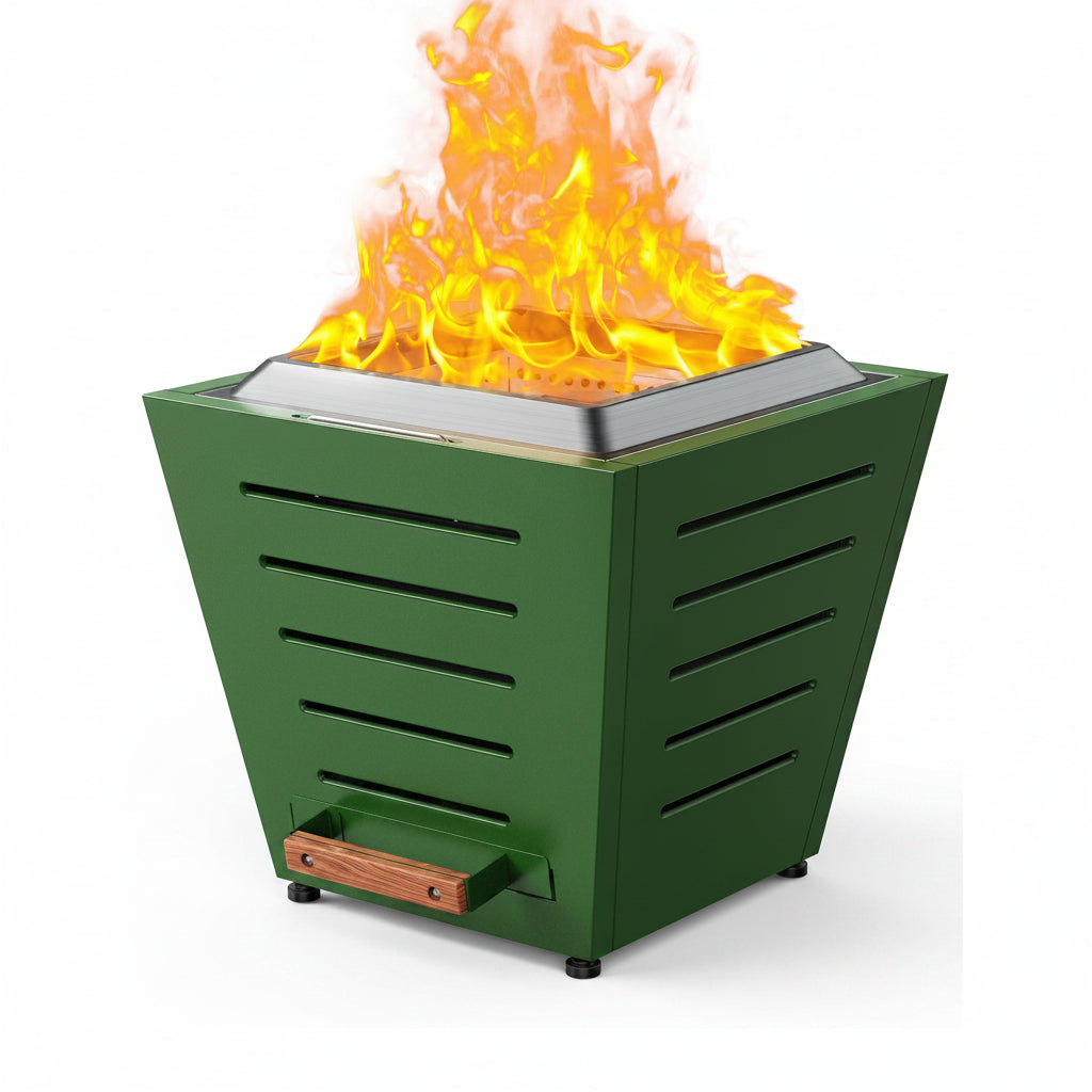 20 Inch Smokeless Fire Pit Stainless Steel Wood Burning Fireplace Portable Outdoor Fire Pit Patio Smokeless Firepit with Pull-Out Ash Tray and Handles, Green