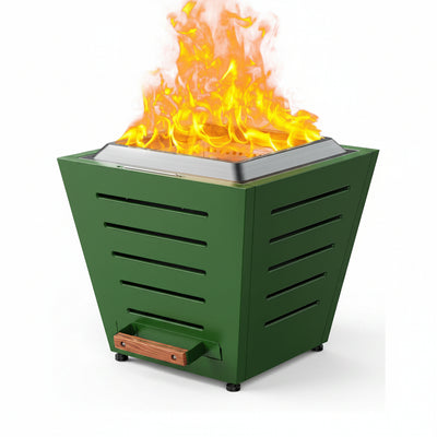 20 Inch Smokeless Fire Pit Stainless Steel Wood Burning Fireplace Portable Outdoor Fire Pit Patio Smokeless Firepit with Pull-Out Ash Tray and Handles, Green