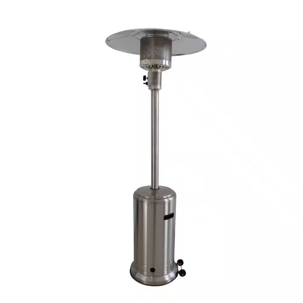 48000 Btus Stainless Steel Propane Standing Patio Heater with Wheels, Gray