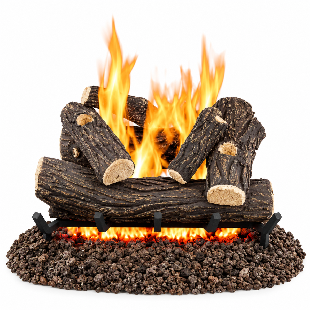 Vented Natural Gas Fireplace Log Set with 6 Hand-Painted Realistic Logs