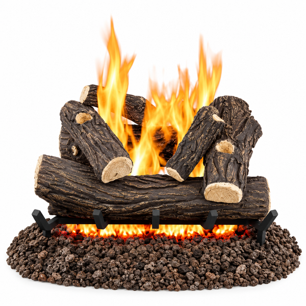 Vented Natural Gas Fireplace Log Set with 6 Hand-Painted Realistic Logs
