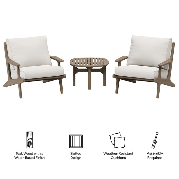 Saratoga 3-Piece Outdoor Patio Teak Wood Furniture Set