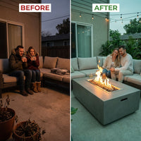 Granville Fire Table Outdoor Fire Pit 60" X 27" Cast Concrete Firepit Includes Lava Rocks 45,000 Btus Outdoor Fireplace for Patio Furniture Set, Deck, Porch, Outdoor Heater - Natural Gas — Before & After