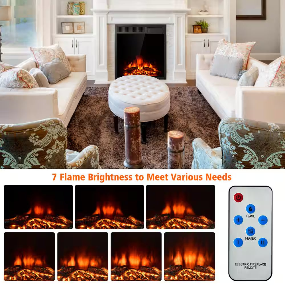22.5 In. Direct Vent Electric Fireplace Insert Freestanding and Recessed Heater Log Flame Remote