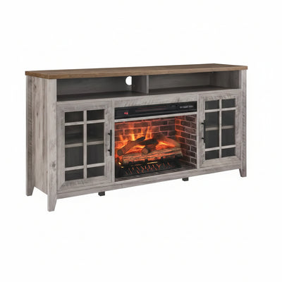 55 In. Freestanding Electric Fireplace TV Stand with Electric Fireplace Insert in Gray Wash