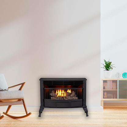 Ventless Natural Gas Stove - 25,000 BTU, T-Stat Control, Black Finish - Model# QSN250T