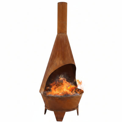 Sunnydaze Large Chiminea Outdoor Fireplace with Grill Grate, Rustic, 75" | Easy Assembly, Durable Steel Metal Chiminea Fire Pit, Wood Burning, outside Chimney Firepit for Patio, Deck, or Backyard