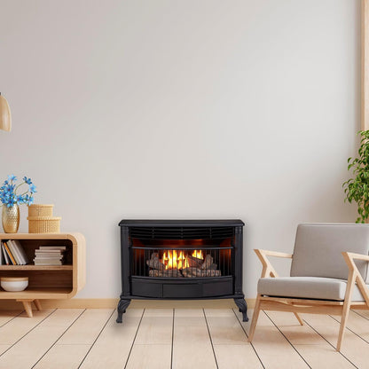 Ventless Natural Gas Stove - 25,000 BTU, T-Stat Control, Black Finish - Model# QSN250T