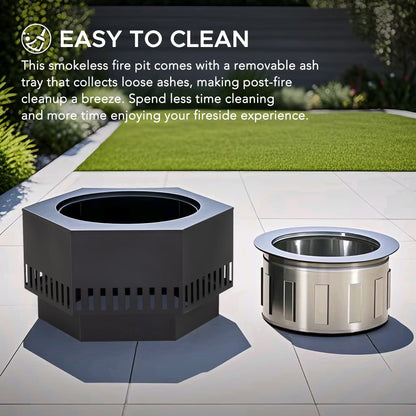 28 in Smokeless Fire Pit with Removable Ash Pan, Outdoor Portable Wood Burning Fireplace with PVC Cover and Fire Poker ,Ideal for Camping, Bonfire, and Backyard, Black