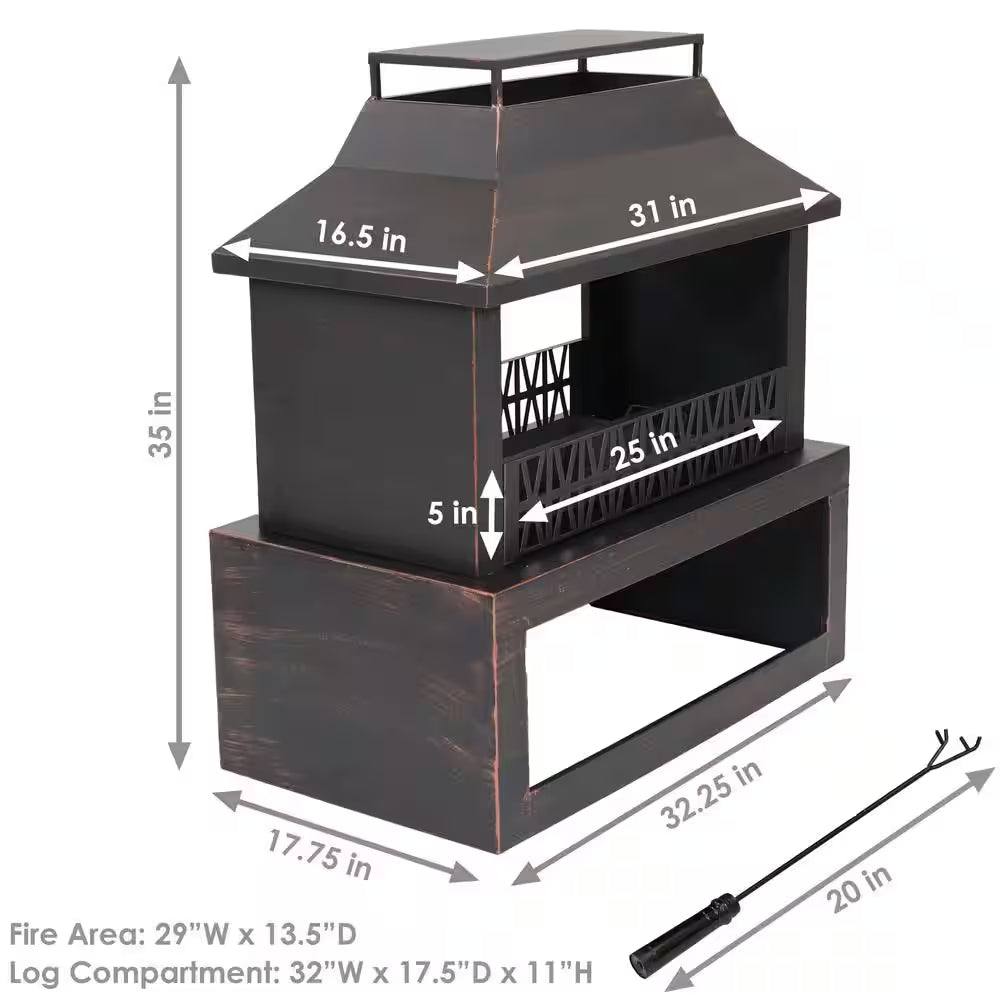 Backyard Blaze Steel Outdoor Fireplace Fire Pit with Built-In Log Storage