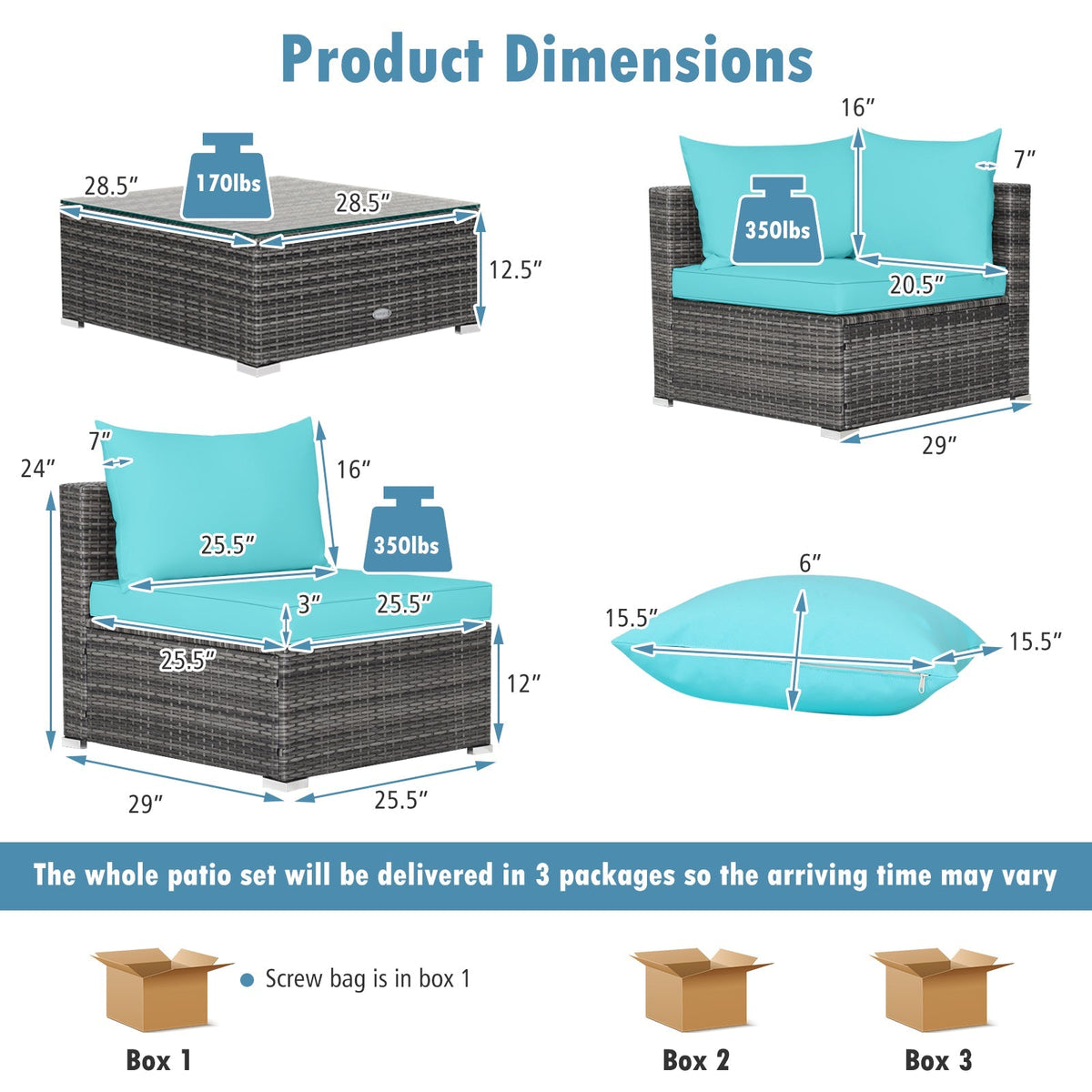 7 Pieces Patio Rattan Furniture Set Sectional Sofa Garden Cushion