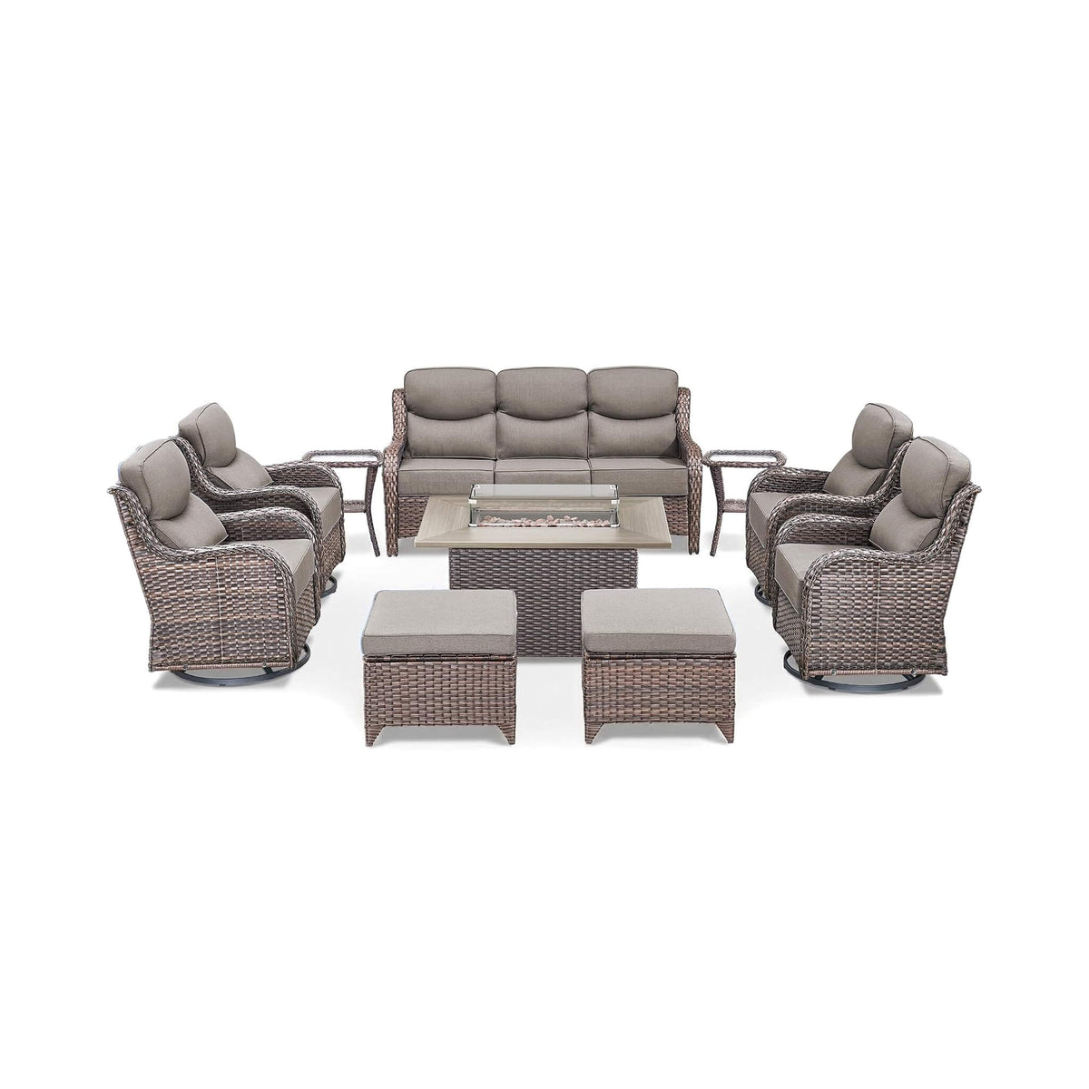 Alora Luxury 10-Piece All-Weather Outdoor Patio Furniture Set With Fire Pit Table (SAK39281)